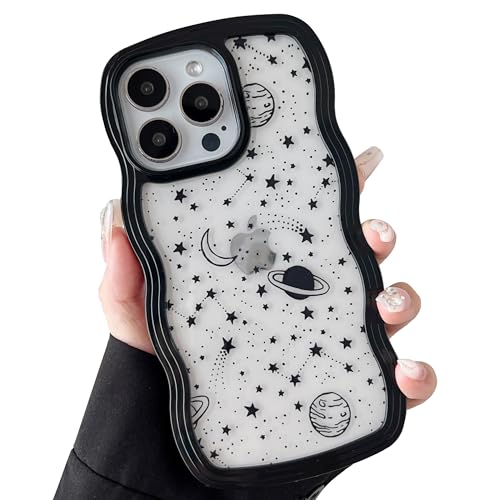 ZTOFERA iPhone 16 Pro Max 用波状のケース おしゃれ クリアケース 人気 韓国 女子 アイフォン 16 Pro Max ウェーブケース かわいい プラネット 星 月 宇宙 スマートケース 軽量 耐衝撃 ハード PC ソフト TPU