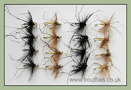 Daddy Long Legs Trout Fishing Flies, 16 Per pack, Natural & Black, Size 10