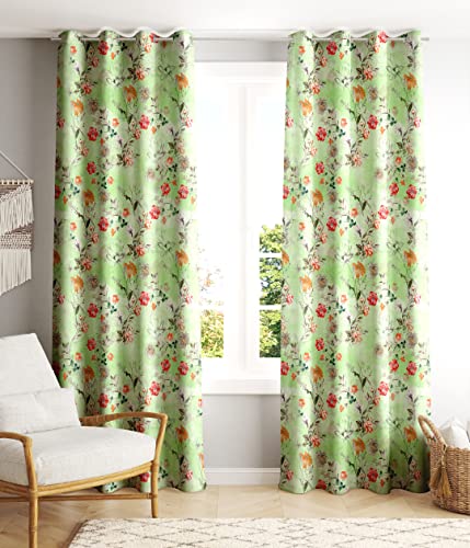Image of Ultimate Trends 270 GSM Premium Room Darkening Curtains with Tie Back and Diamond Eyelets Set of 2 Panels (7 L x 4 W Feet, Light Green)