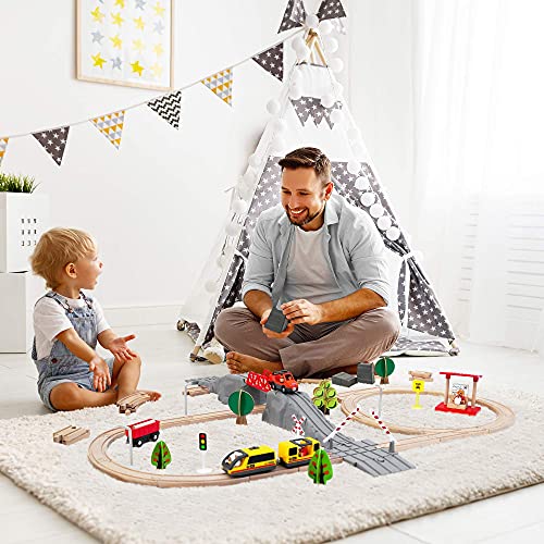 Tiny Land Houten spoorbaan en spoorwegset, elektrische spoorweg voor kinderen, elektrisch speelgoed, geschikt voor Brio… - Image 6