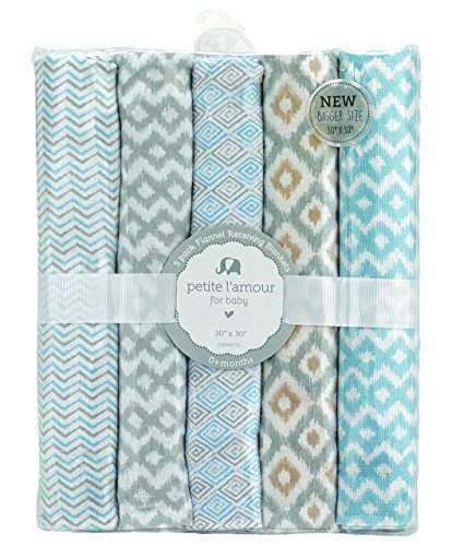 Image of Regent Baby 5 Piece Receiving Blanket, Blue/White