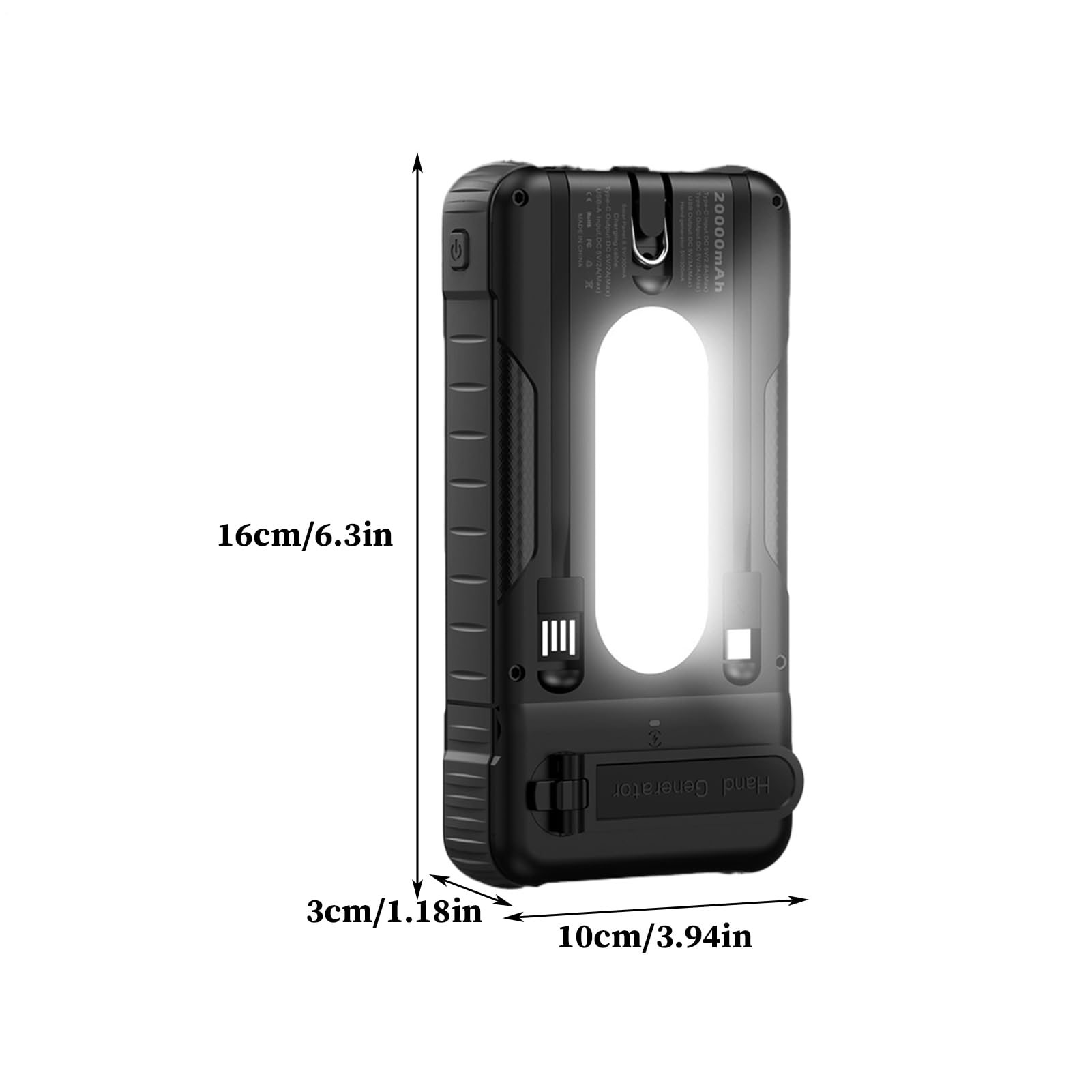 Powerbank con modulo solare, impermeabile con torcia luminosa, caricatore solare a manovella, per smartphone, per fotocamera, tablet, escursioni, viaggi, viaggi, , backpacking musicale