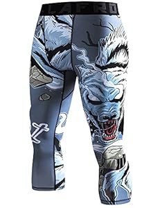 LAFROI Herren 3/4 Kompressions Leggings Wolf