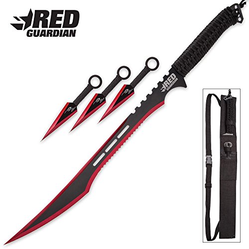 K EXCLUSIVE Red Guardian Ninja Sword and Kunai/Throwing Knife Set with Sheath