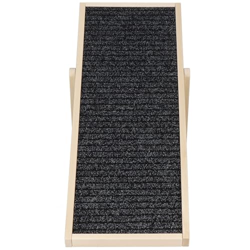 Muntel Hunderampe, Hundetreppe aus Holz, verstellbar, Hunderampe für kleine Hunde, Rampe für Hunde,Hunde Treppen,Höhenverstellbar, Schwarz/Holz, bis 40 kg belastbar.