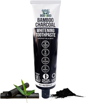 BOONBOO Bamboo Charcoal Toothpaste | 4oz / 120ml | Mint Flavor | Aluminum Tube with Bioplastic Cap | 100% Plastic-Free and Recyclable | Charcoal Paste for Teeth Cleaning and Whitening