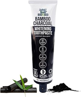 BOONBOO Bamboo Charcoal Toothpaste | 4oz / 120ml | Mint Flavor | Aluminum Tube with Bioplastic Cap | 100% Plastic-Free and Recyclable | Charcoal Paste for Teeth Cleaning and Whitening