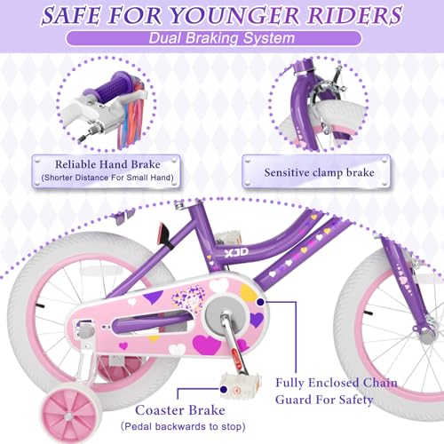 Image of XJD Girls Bike for Toddlers 3-9 Years Old Kids, 12 14 16 Inch Kids Bike with Training Wheels, Streamers, Basket and Doll Seat