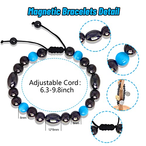 Image of 2 Pack Magnetic Therapy Anklet Bracelet Set - Hematite Aquamarine Gemstone for Women & Men, Improving Fertility & Pregnancy Health Care