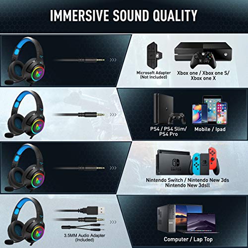 ONIKUMA PS4 Headset -Gaming Headset Xbox one Headset Gaming Headphone with Surround Sound, RGB LED Light 