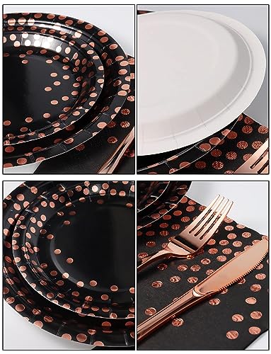 Image of Nkaiso 141Pcs Black Rose Gold Paper Plates and Napkins Party Supplies for20