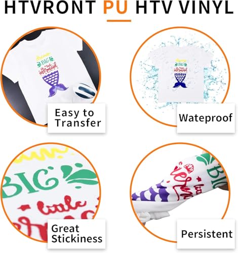 Image of HTVRONT Black HTV Heat Transfer Vinyl Bundle: 24 Pack 12 inchx12 inch Iron on Vinyl Sheets for T-Shirt (1 PTFE Sheet Included), PU HTV Easy to Cut & Weed for Heat Design