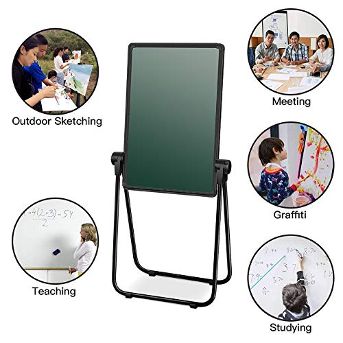 JOYOOSS 15" x 22.8" Kids Art Easel U-Stand Whiteboard Easel Dry Erase Board with Stand Height Adjustable Rotating Foldable & 360° Rotating Flipchart Easel for Kids Students (Black)