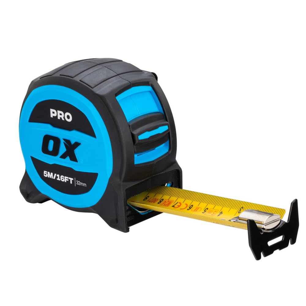 OX Pro 5m/16ft Tuff Blade Tape Measure Magnetic Dual Hook & 32mm Wide Blade, Blue - Image 4