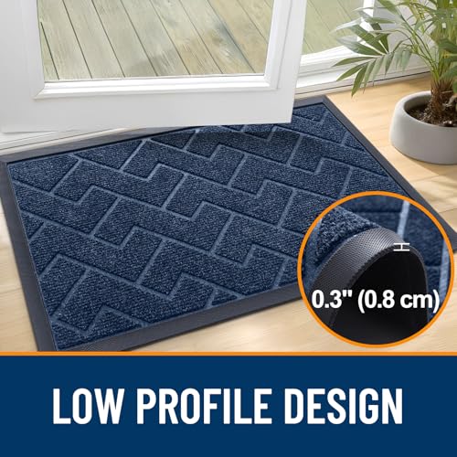 Image of OLANLY Front Door Mat Indoor Outdoor Entrance, Waterproof All-Season, All-Weather Doormat, Sturdy Natural Rubber, Low Profile, Easy Clean Patio Porch Entryway Mat, Herringbone Brick (Blue, 59x23)