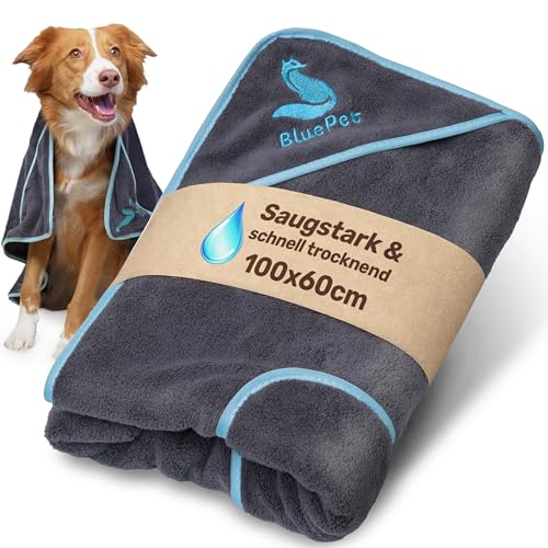 BluePet Hundehandtuch 100x60cm - Extra Saugfähig & Schnell Trocknend - Handtuch für kleine & große Hunde Als Badetuch Mikrofaserhandtuch & Hundehandtücher (1x Hundehandtuch)