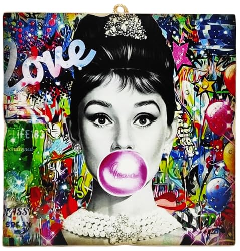 KUSTOM ART Tableau mural série Star du cinéma version Pop Art Audrey Hepburn Impression sur bois...
