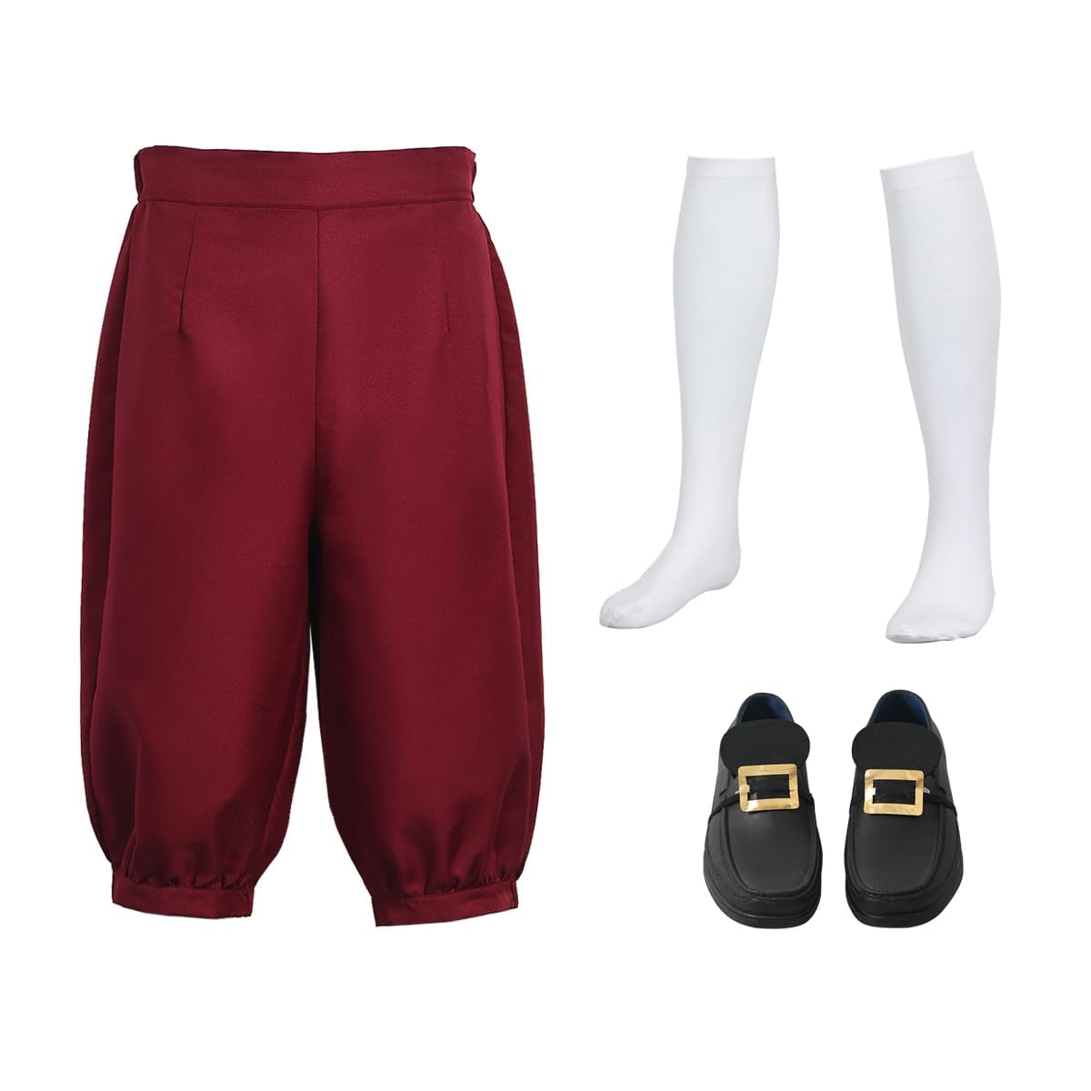 BPURB Men's Colonial Pants Costume Medieval Pirate Cosplay Pants Renaissance Tudor Costume Breeches Socks Shoe Buckle Red