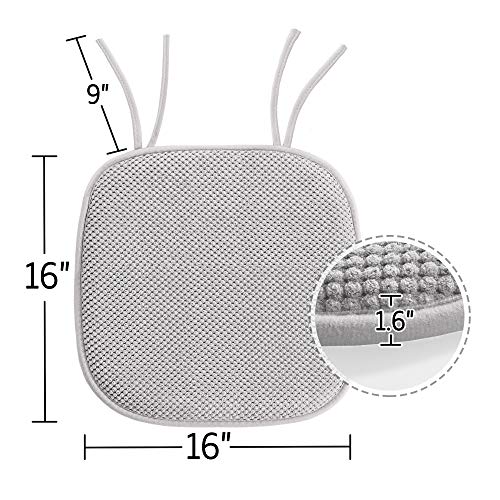 H.VERSAILTEX Chair Cushion Memory Foam Chair Pads with Ties Honeycomb Pattern Nonslip Rubber Back Rounded Square 16