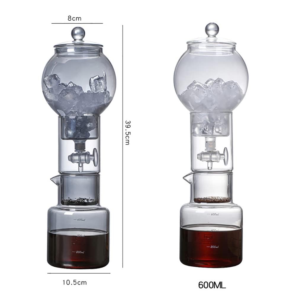 Cold Brew Dripper-Kaffeemaschine, 600-ml-Glas-Cold-Brew-Maker mit Dripper mit einstellbarer Rate, Cold Brew Drip Tower, Tropftyp-Kaltextraktionskaffeemaschine for Eiskaffee und Eistee(Color:Clear)