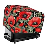Mexpekil Cubierta para tostadora de 4 rebanadas de flores de amapola roja, protector de tostadora de pan a prueba de polvo para cocina