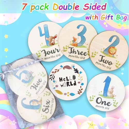 Image of Wooden Baby Monthly Milestone Cards with Birth Announcement Sign Newborn Photography Props Baby Shower Gifts for Boys and Girls (Monthly Milestone Circles)