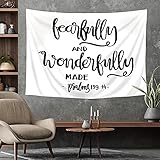 Riyidecor Hand Lettered Tapestry Fearfully and Wonderfully Bible Verse Christian Quote 51x59 Inches...