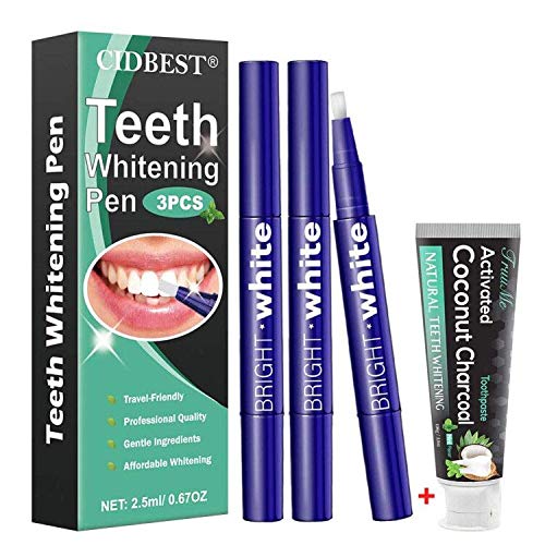 Teeth Whitening Pen, Teeth Whitening Gel, Teeth Whitening Kit, Effective＆ Painless, Beautiful White Smile - Including Activated Charcoal Toothpaste - 4Pack