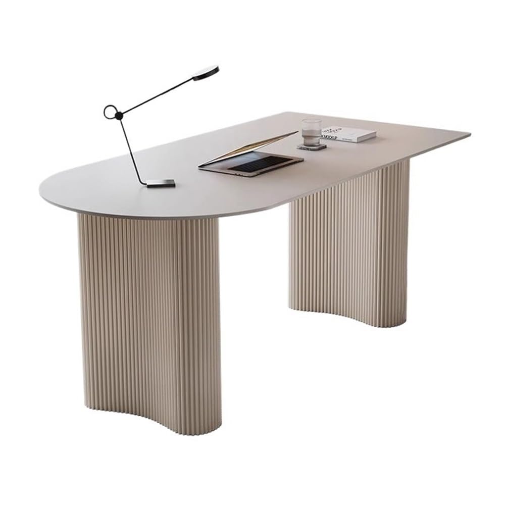 Acrittura Scrivania for laptop in lastra di roccia bianca con gambe da tavolo in ferro chic(M)
