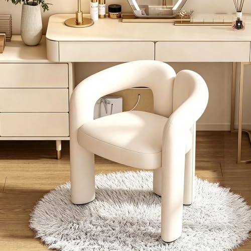 LEDIN Hollow Back Vanity Chair Curved Barrel Upholstered Makeup Armchair with Thick Legs Stylish Accent Side Chair for Dressing Room Bedroom Living Room 24.0222.0530.71 Inches Cream White