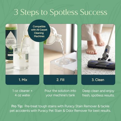 Image of Puracy Carpet Cleaner Solution - Carpet Shampoo, Pet Stain & Odor Remover, Rug & Upholstery Cleaner, 4X Concentrated, Low Foam Shampooer Formula, Fresh Linen, 25oz