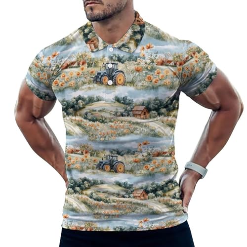 Polo de golf homme à imprimé floral champêtre et manches courtes