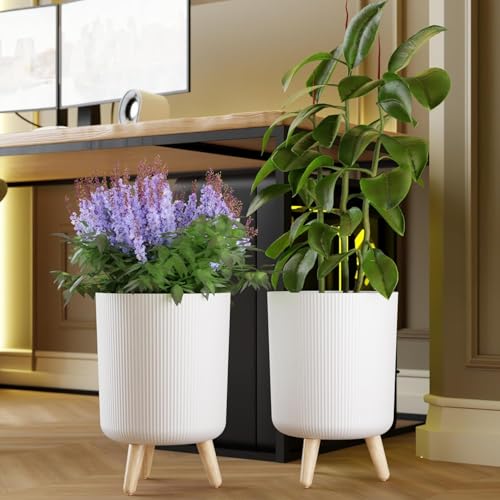 Image of Modern White Flower Pot with Legs | Big Planter | Indoor Outdoor Planter for Home,Garden, Balcony Decor | Tall, Durable & Lightweight Planter | Italian Ribbed Design Stylex (Pack of 1)