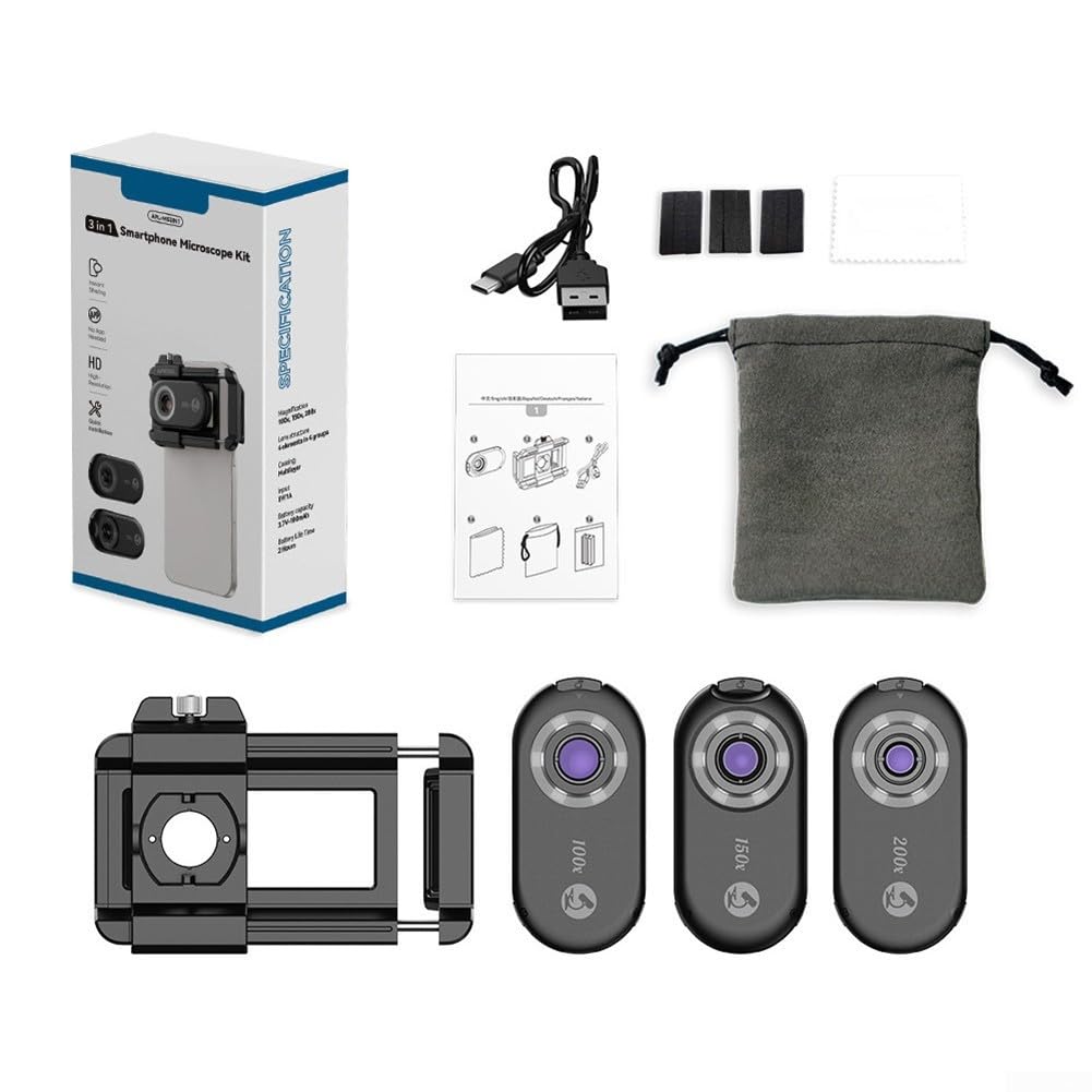 Microscopio de pH móvil 200x con luz UV LED, lente de clip de aluminio para inspección de reliquias de joyería, lupa portátil