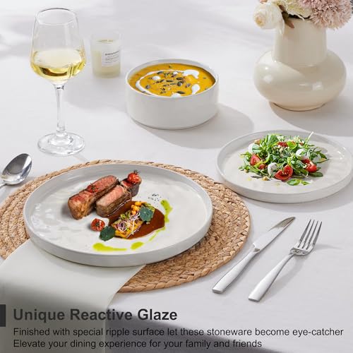 Herogo 12 Piece Dinner Set, Stoneware Dinnerware Sets for 4 People, Reactive Glaze Dining Plates and Bowls, Microwave and Dishwasher Safe, Chip and Scratch Resistant, Elegant Speckled Pearl White - Image 6