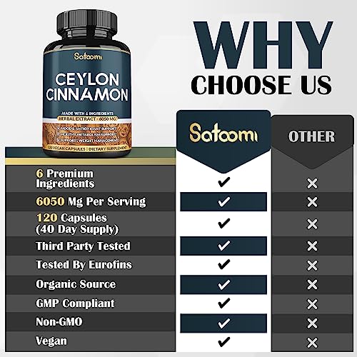 6 In 1 Ceylon Cinnamon Capsules 6050Mg - *4 Month Supply* - Extra With Apple Cider Vinegar, Turmeric, Ginger, Panax Ginseng - Energy And Body Balance Support Supplement - 120 Vegetarian Cinnamon Pills #TOP3