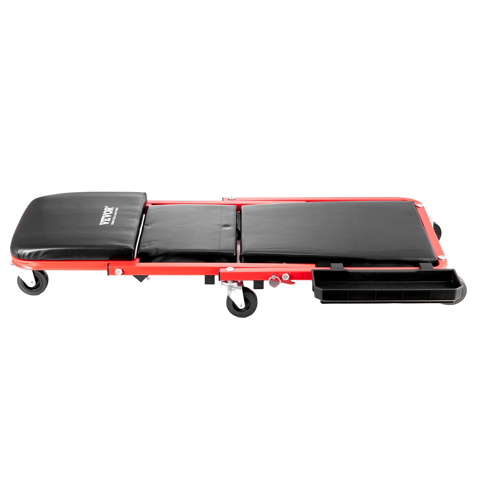 VEVOR Taburete Plegable para Garaje en Forma de Z, Capacidad de 136,1 kg, Bandeja para Herramientas 6 Ruedas, Asiento Acolchado, para Tumbarse o Sentarse para Garaje, Taller o Casa, 910 x 425 x 140 mm