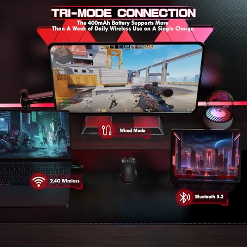 Image of ATTACK SHARK x MAMBASNAKE M4 Wireless Gaming Mouse, 24000 Adjustable DPI PAW3311 Optical Sensor, Programmed Buttons, 52g Lightweight Ergonomic Computer Mice 2.4G /BT /USB-C for PC /Mac-Black&Griptape