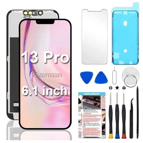 for iPhone 13 Pro Screen Replacement 6.1 inch,Fixerman LCD Display 3D Touch Digitizer Assembly with Repair Tools,Model A2483, A2636, A2638, A2639, A2640