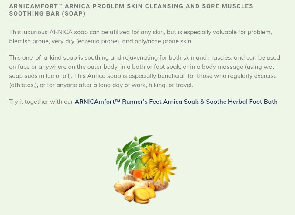Miniatura 5 de ARNICAmfort - Jabón terapéutico en barra de árnica, natural a base de hierbas, orgánico para piel, cabello, músculos, masaje, baño, remojo de pies,
