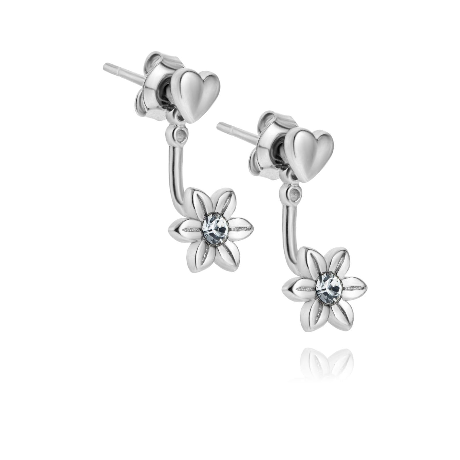 Pendientes De Mujer En Plata De Ley 925 Con Motivo De Corazón Y Flor