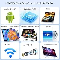 ZIOVO Android Tablet 10 Zoll Gemini AI mit 22GB RAM+128GB ROM(TF 2TB), 5G WiFi, Octa-Core 2.0GHz, Widevine L1, 8000mAh, BT 5.0, 5MP+8MP, GPS, Tablet mit Tastatur, Maus - Lila – Ansicht 2