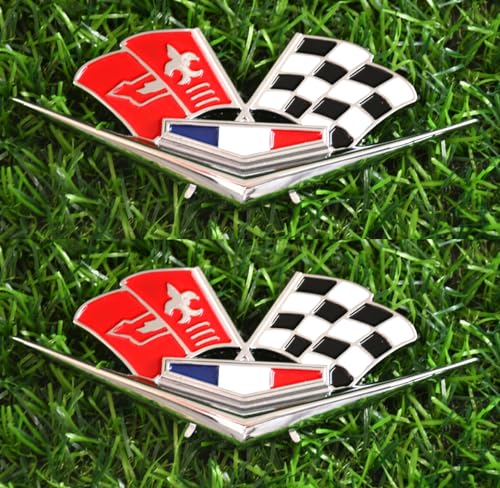 Image of 2Pcs 1962-1963 Impala 327 409 Belair Front Fender Emblem Replacement for Corvette (Chrome)