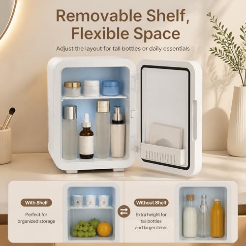 Image of Mini Fridge for Bedroom - Portable 4 Liter /6 Can Cooler & Warmer for Skincare, Cosmetics, Makeup, Medicine & Food - Small Refrigerator with AC /DC Power for Home, Car, Dorm & Office
