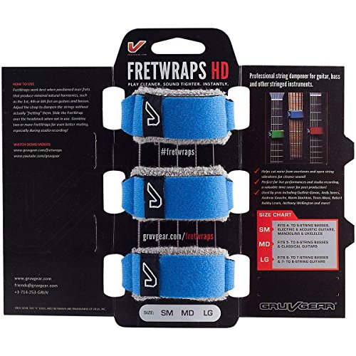 Image of Gruv Gear Fret Wrap & Guitar Mute, Fretwrap for Acoustic, Electric & Bass | String Dampener Recording, Tapping & Practice Accessory (3 Pack, Medium Blue, Fits 5 String Bass, 7 String Guitar)