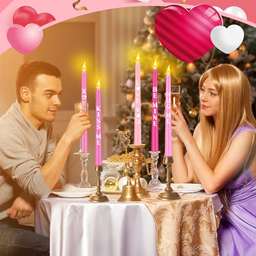 Image of Aurelema 5 Pcs Valentines Day LED Flameless Candle Set Valentine Day Conversation Flameless Taper Candles with Words Battery Operated Seasonal Celebration with Remote for Wedding Romantic Night