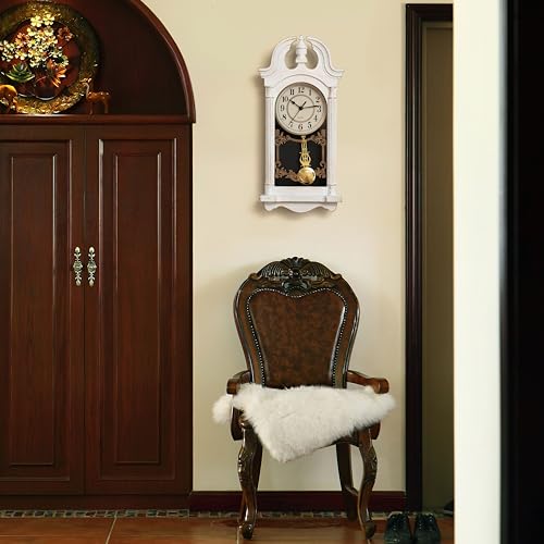 Clockswise Vintage Grandfather-Style Wall Clock with Wood-Effect Plastic Pendulum Battery-Operated for Home Decor Living Room Home Office Kitchen or Dining Room (White) by Clockswise - Image 3