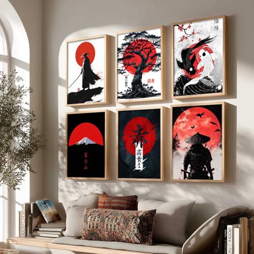 Image of HOTHOUSE Samurai Theme Posters with Frame | Samurai Characters Poster with Frames | Aesthetic Japanese Art Framed Poster for Bedroom Living Room Gaming Room Wall Decor Set Of 6 (10X13 inch)
