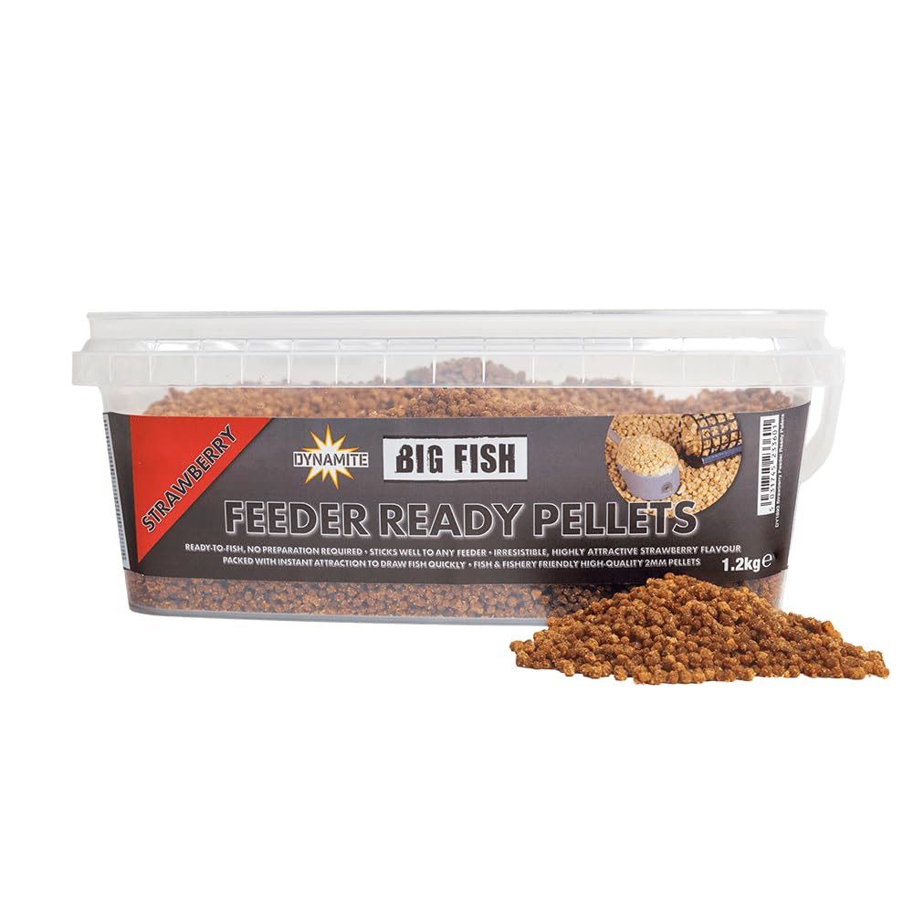 Dynamite Big Fish Feeder Ready Pellets | 2mm 1.2kg | Match Carp Fishing Bait | Stick Perfectly to Any Feeder Straight out of the Bucket | Resealable | (Strawberry, 1.2kg) โ image 1