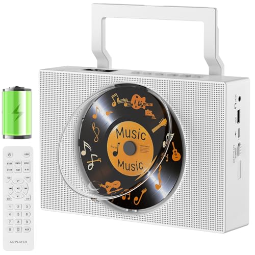 Gueray Tragbarer CD-Player mit Radio: Bluetooth CD Player mit Griff, CD-Spieler Lautsprechern, Display, Fernbedienung, unterstützt Wiederholung AUX-Wiedergabe Kopfhöreranschluss USB Type-C Musikplayer